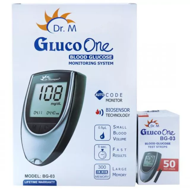 Gluco Uno Bg 03 (Dr. M) Glucosa en la Sangre Monitoreo Sistema Con 50 Tiras