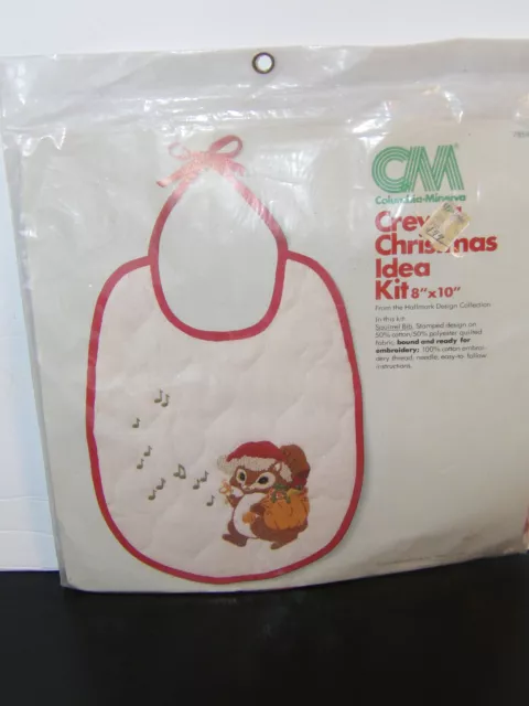 Vintage Columbia Minerva Cross stitch SQUIRREL Bib Kit 1975