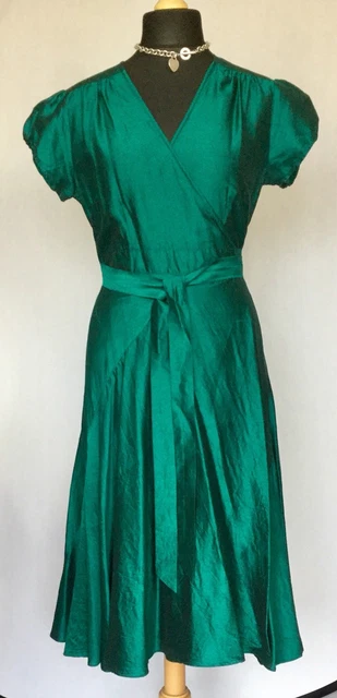PHASE EIGHT EMERALD Green Crinkle Silk full wrap fit and flare dress Size  UK 16 34.95 - PicClick UK