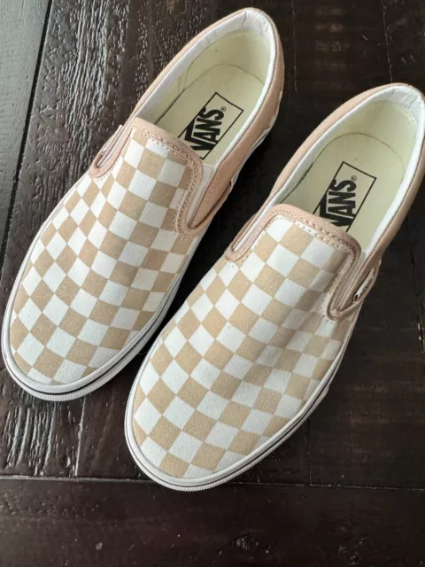 Vans Classic Slip On Checkerboard Sneakers Women 7 Frappe Chai Tan White