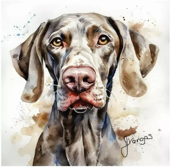 Watercolor Weimaraner  Painting Art Print 8x11 inch