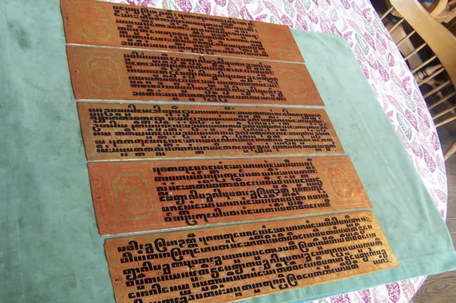 Antique Burmese Manuscript-Kammavaca-19th C. gold gilt and lacquer-sacred-5pcs