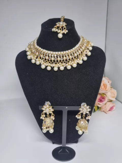 Indian Pakistani  Gold  Kundan Set With  sheesha Stones and pearls