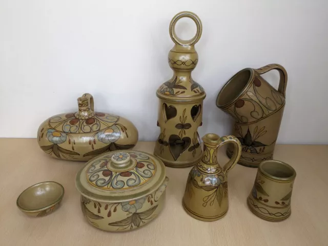 Vintage Portuguese Pottery Olaria D Corridinho Algarve Jug Candle Oil Bowl Vase
