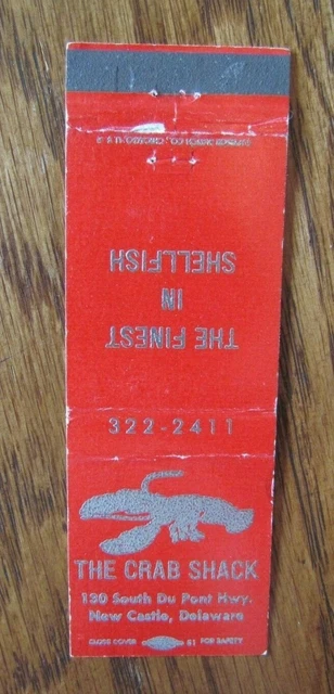 Animal Lobster Matchbook Matchcover: Crab Shack (New Castle, Delaware) -F1