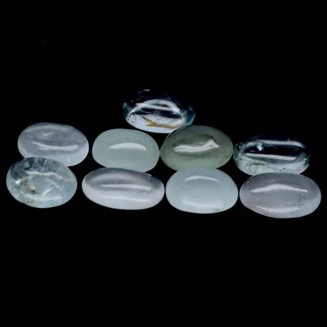 30.60 CT. Unheated 9Pcs Aqua Blue Aquamarine Santa Maria Oval Cabochon