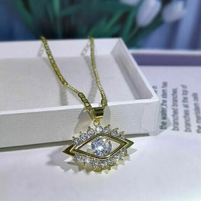 2 Ct Round Cut Real Moissanite Evil Eye Pendant Necklace 14k Yellow Gold Plated