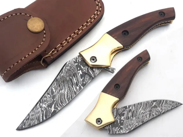 Handmade Damascus Steel Folding Knife Pocket Knife For Outdoor Survival Hunting