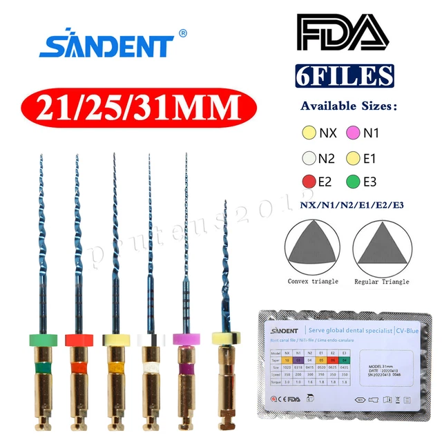 6Pcs Dental Endo Rotary Files NITI Root Canal Files 21/25/31MM