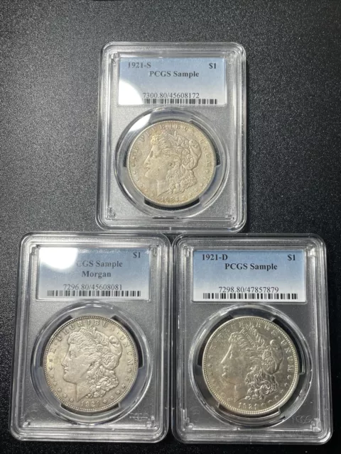 1921 PDS Morgan Silver Dollar $1 PCGS Sample 3 Coin Set Rare (#2)