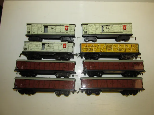 Konvolut 8 alte vierachsige Spur H0 Blech Eisenbahn Güterwagen Dressler usw.