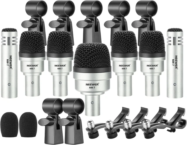 Neewer 7 Piece Wired Dynamic Drum Mic Kit - Kick Bass Tom/Snare & Cymbals Mic
