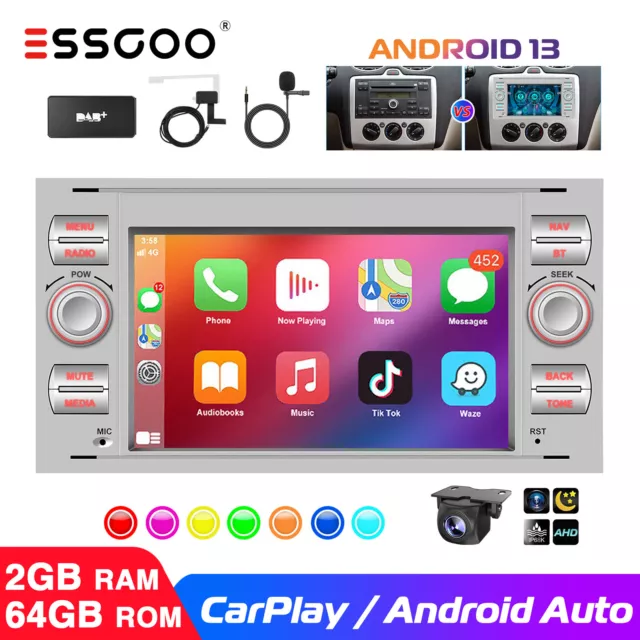 Für Ford Focus MK2 Transit MK7 Android 13 64G DAB+ Carplay Autoradio GPS IPS Cam