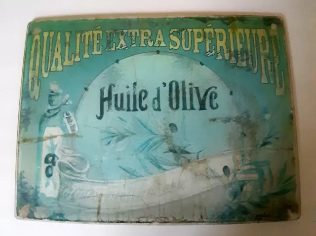 Art Populaire Rare Plaque publicitaire VERRE EGLOMISE HUILE D'OLIVE No émaillée
