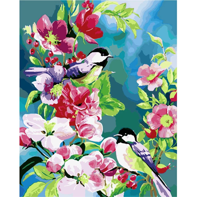 Bird on Branch Partial Oil Paint By Numbers DIY Handpainted on Canvas Wall Art F