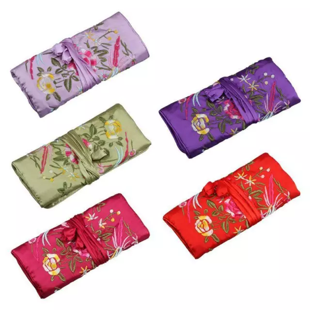 Oriental Silk Jewellery Roll Wrap Jewelry Pouch Organizer Travel Storage Case j