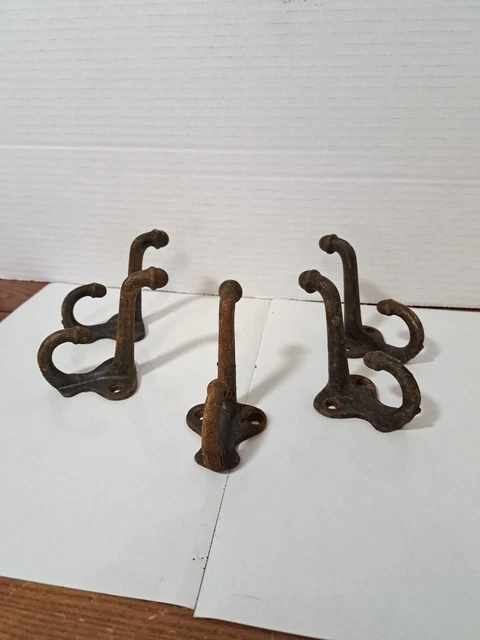 Lot of 5 Antique Cast Iron Double Acorn Tip Schoolhouse Coat / Hat Hooks