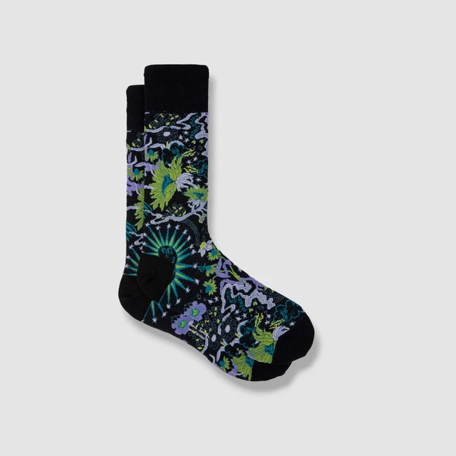 $30 Paul Smith Men Blue Floral Intarsia 1-Pair Striped Knit Dress Socks One Size