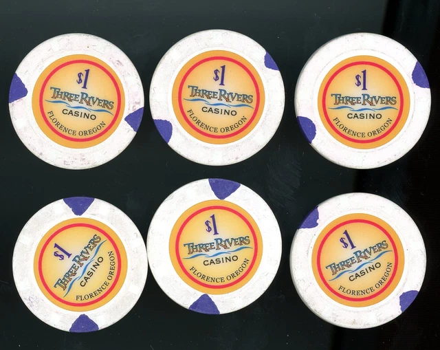 (6) $1.00 Three Rivers Florence Oregon Casino Chips