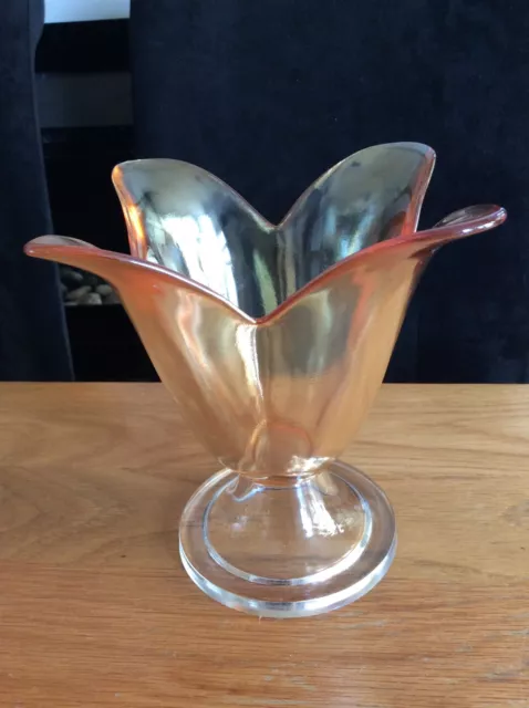 Vintage Orange Tulip Vase Frosted Art Glass Flower Petal Shaped 7” Tall