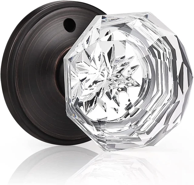 Vintage Clear Crystal Door Knobs with Lock, Privacy Glass Door Knob for Bedroom
