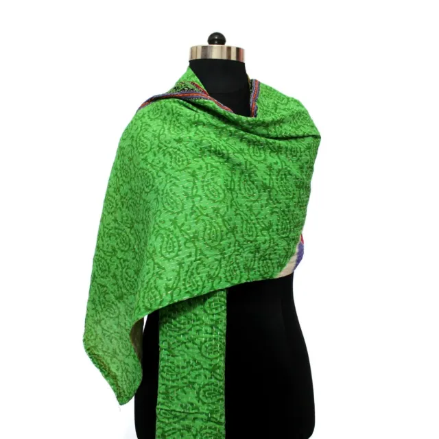 Sciarpa Kantha ricamata a mano Hijab con stola lunga Dupatta vintage in...