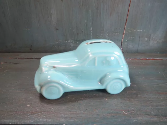 ancienne Tirelire à casser faience bleue voiture traction garage vieux vehicule