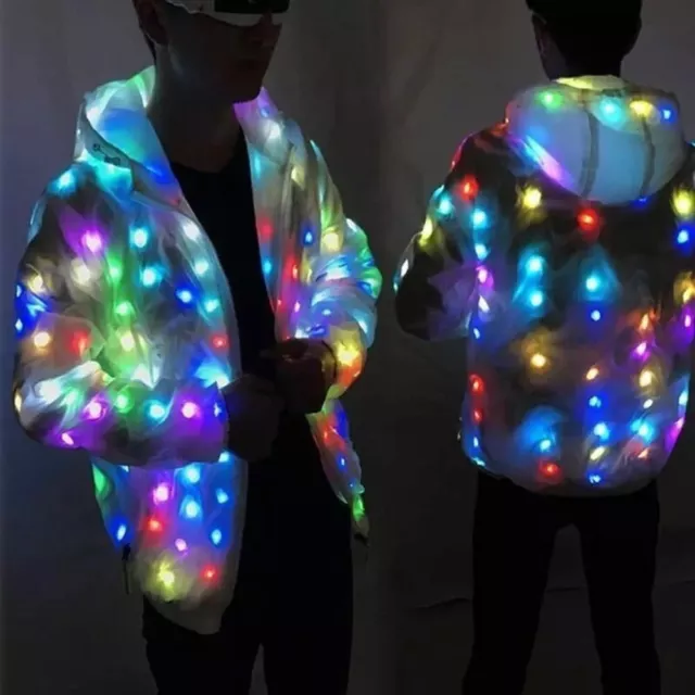 LED Light Up Luminous Coat Hooded DJ Jacket Women Men's Outwear Nightclub Party