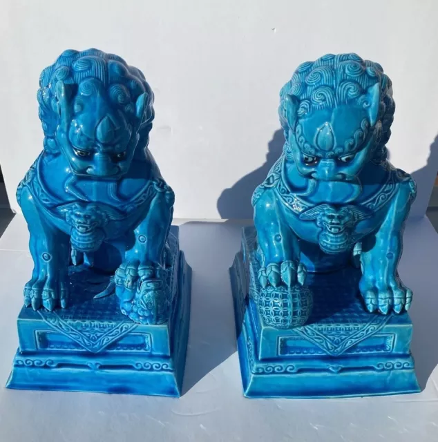 Antique LARGE PAIR CHINESE FOO DOGS/ Lions TURQUOISE GLAZE Early 20th Century
