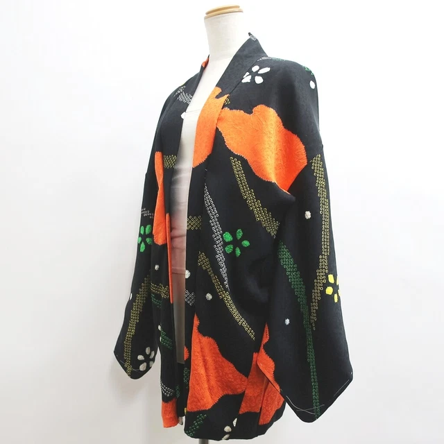 9061D2 Silk Vintage Japanese Kimono Haori Jacket Shibori Cloud Flower