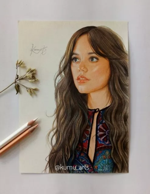 Jenna Ortega Color Lápiz Retrato Dibujo Fan Art Firmado