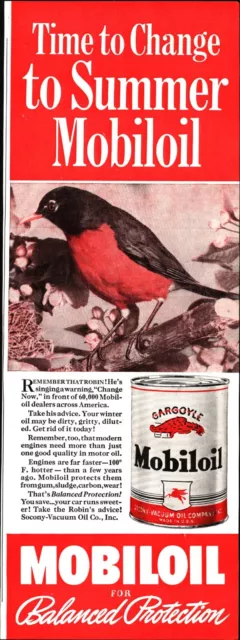 1939 Summer Mobiloil Mobilgas Protection Red Robin Bird Vintage Print ad a7