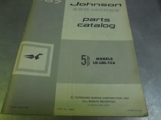 Vintage 1967 Johnson Sea Horse Parts Catalog 5 HP Models