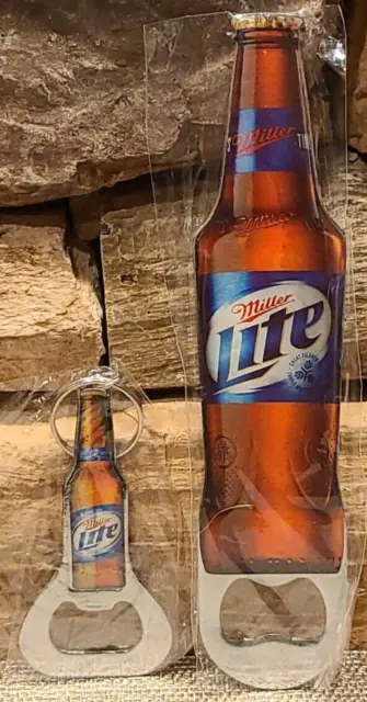 NEW Miller Lite 2 Pieces Bottle Openers Metal 1 Keychain 1 Full Size Miller Beer