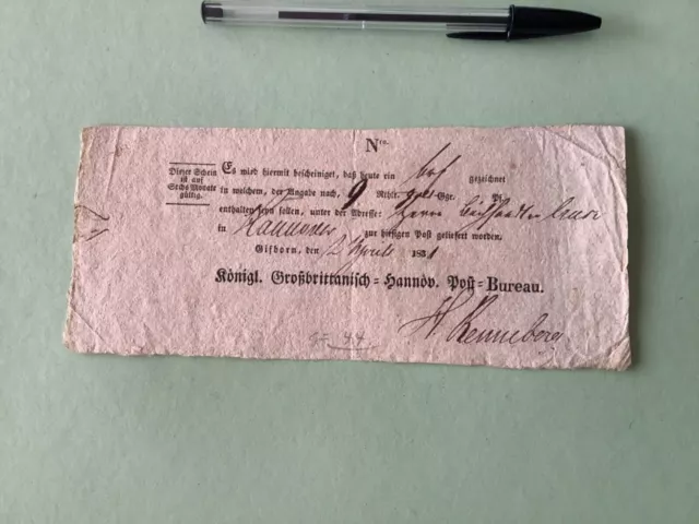Germany Hanover 1831 post bureau postal note Ref A1567