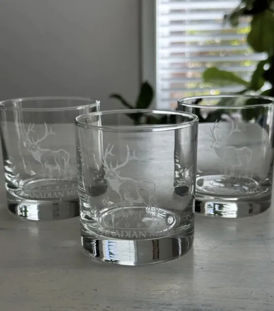 VTG Set 3 Canadian Mist Wildlife White Satin Logo Whiskey Glasses Barware Mint