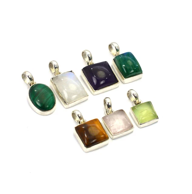 Wholesale 7Pc 925 Solid Sterling Silver Tiger Eye Mix Stone Pendant Lot Q085