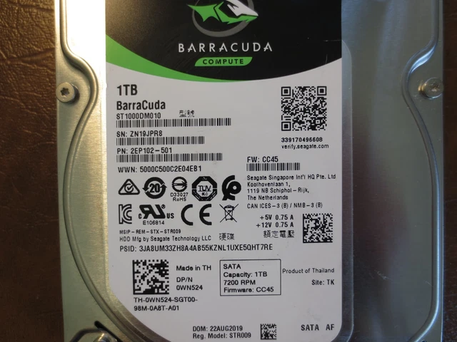 Seagate ST1000DM010 2EP102-501 FW:CC45 TK 1.0TB 3.5" Sata HDD