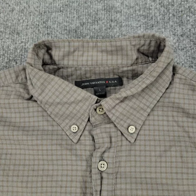 John Varvatos Button Shirt Men's Large Brown Plaid Start USA Long Sleeve Pocket 3