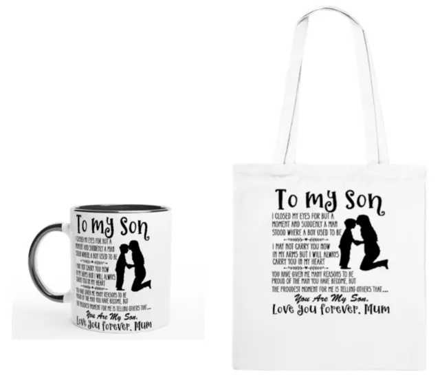 To my son mug , from your Mum Black mug with a gift bag, personalised