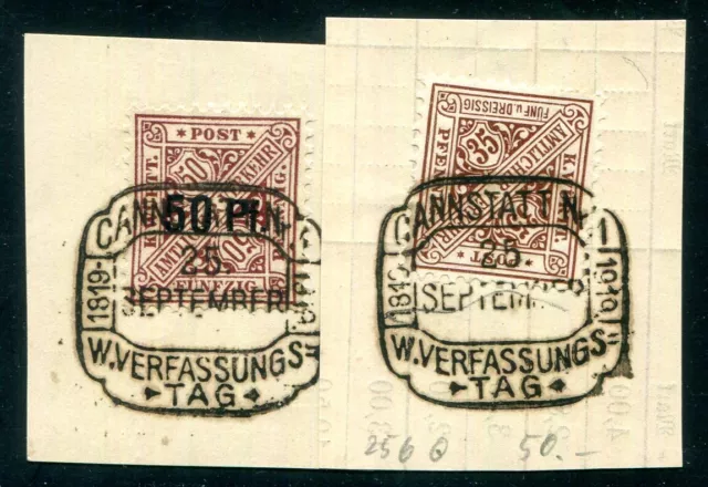 WÜRTTEMBERG 1919 255-256 gestempelt BRIEFSTÜCK TADELLOS geprüft INFLA BPP (F6013