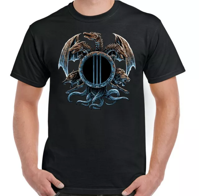 T-shirt Dragon da uomo fantasy leggenda mito lupo testa di leone teschio top 3 teste unisex