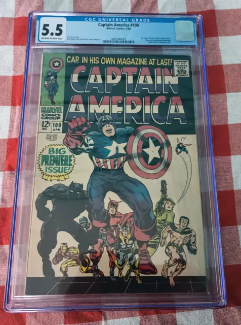 Marvel Captain America #100 4/1968 CGC 5.5 OF-W Pages Black Panther 4381444002