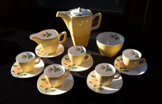 Yellow Rose cups & saucer set with Coffee pot, milk jug and sugar bowl vintage