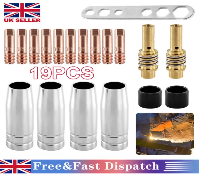 19PCS M6 Torch Welder Contact Tips Holder Gas Nozzle For Welding MIG/MAG MB-15AK