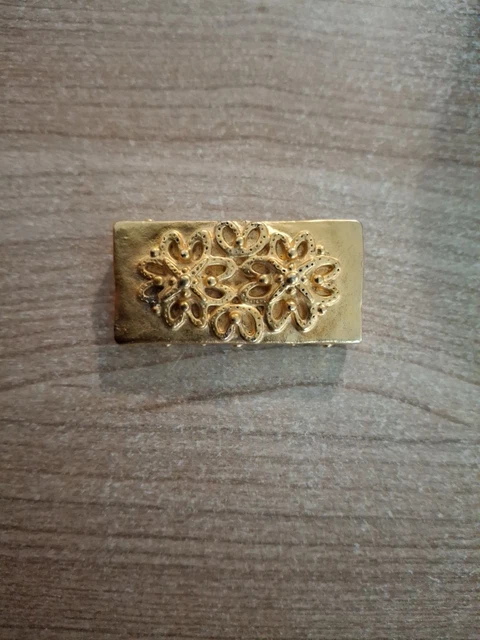 Broche Art Déco Florale Rectangle - Dorée Avec Strass Blancs - Style Vintage - Modèle QD11 - Neuf