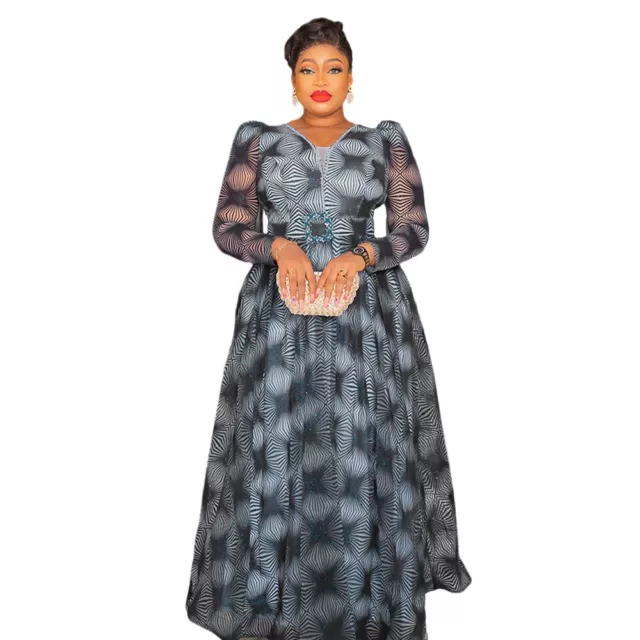 Fashion African Dress for Women Long Sleeve Elegant Chiffon Maxi Ball Party Gown