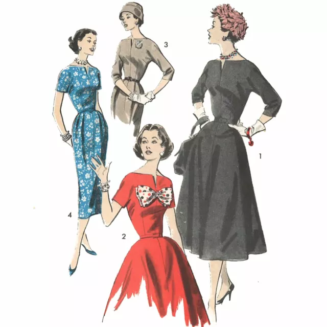 1950's Sewing Pattern: Wiggle Sheath or Flared Dress. Rockabilly - Multi Sizes