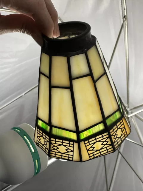 Vtg Stained Glass Lamp Shade Arts Crafts Mission Deco Tiffany Style 2 1/8" 2 1/4