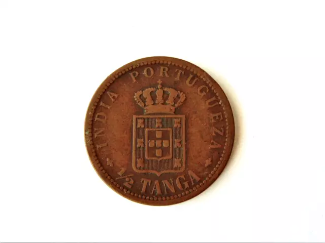 Rare Portugal - India Coin - Carlos I - 1/2 Tanga Mcmiii (1903) Vf - Km# 16 🇵🇹 2